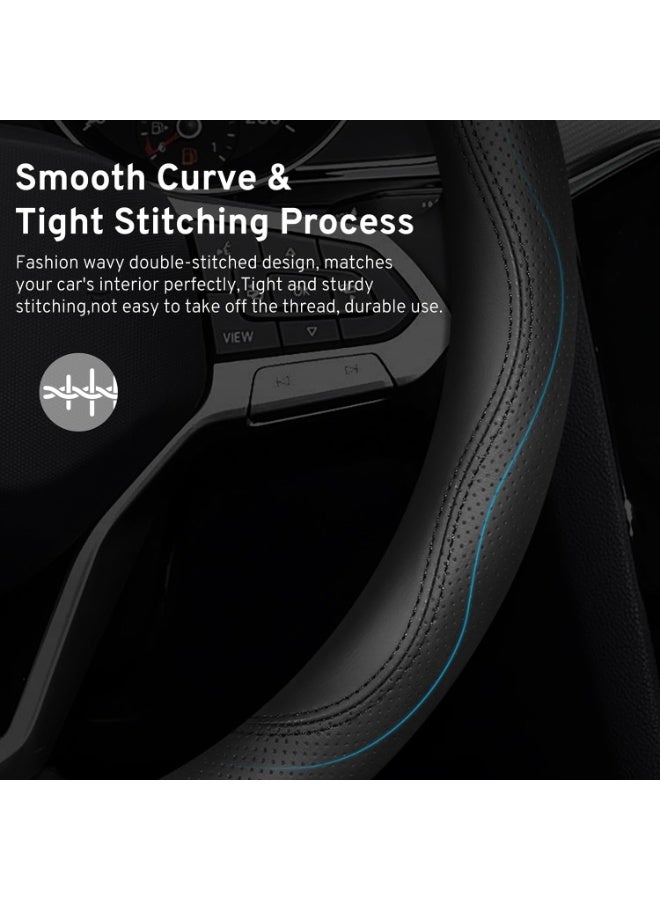 غطاء عجلة القيادة للسيارة لـ BMW X3 X5 X7 3 5 Series 328i 528i 535i 530i 540i 320i 325i 330i X1 X2 X4 X6 1 2 4 6 7 8 M2 M3 M4 M5 Series e90 e60 f30 e46 ملحقات، جلد أسود-14 1/2"-15" - Image 5